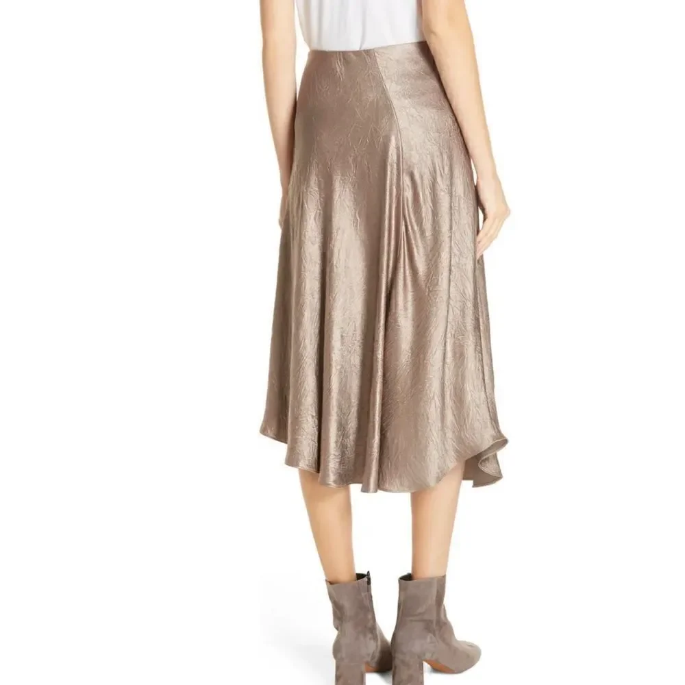 NWT Vince. Asymmetrical Crinkled Satin Skirt Taupe Size Large - Picture 2 of 12